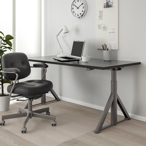 IDÅSEN Desk sit/stand, black/dark grey, 160x80 cm