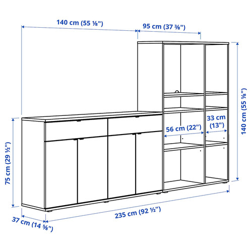 VIHALS Storage combination, dark grey, 235x37x140 cm