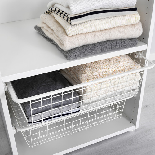 HJÄLPA Wire basket with pull-out rail, white, 60x40 cm