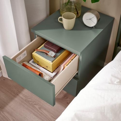 MALM Chest of 2 drawers, grey-green, 40x55 cm