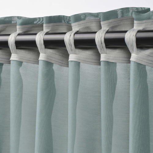 STENFRÖ Sheer curtain, 1 piece, with heading tape/turquoise, 300x300 cm