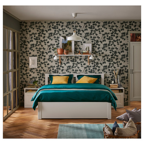 SONGESAND Bed frame, white/Lindbåden, 160x200 cm