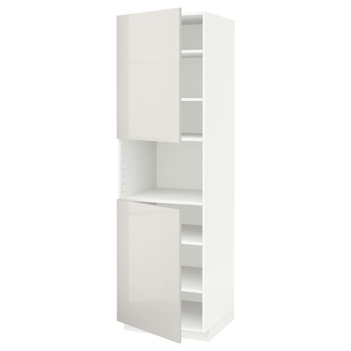 METOD High cab f micro w 2 doors/shelves, white/Ringhult light grey, 60x60x200 cm