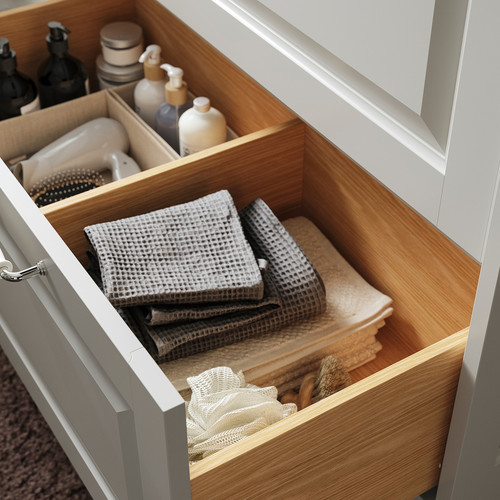 TÄNNFORSEN / RUTSJÖN Wash-stnd w drawers/wash-basin/tap, light grey/brown walnut effect, 82x49x76 cm