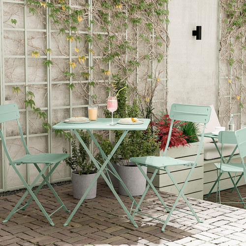 SUNDSÖ Table and 2 folding chairs, outdoor light green/light green, 65x65 cm