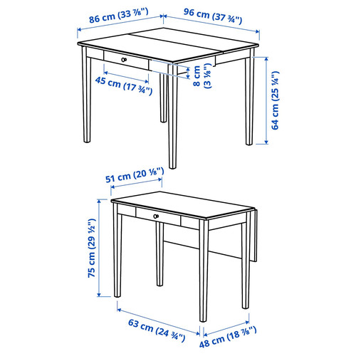 IDANÄS Drop-leaf table, white, 51/86x96 cm