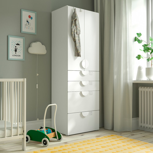 SMÅSTAD / PLATSA Wardrobe, white white/with 4 drawers, 60x42x181 cm