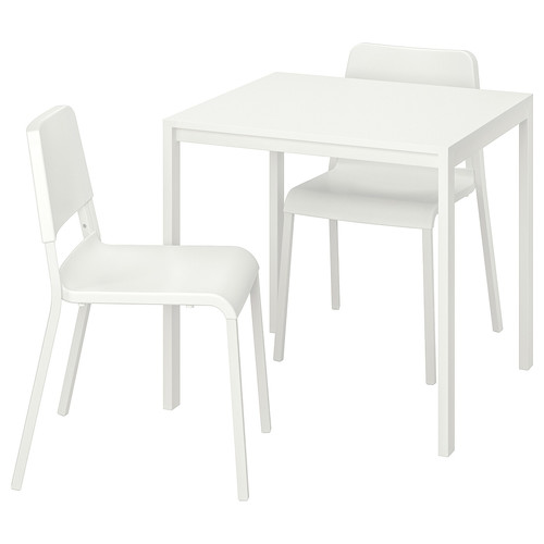 MELLTORP / TEODORES Table and 2 chairs, white, white, 75x75 cm