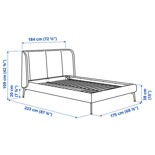 TUFJORD Upholstered bed frame, Gunnared blue, 160x200 cm