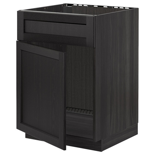 METOD Base cabinet f sink w door/front, black/Lerhyttan black stained, 60x60 cm