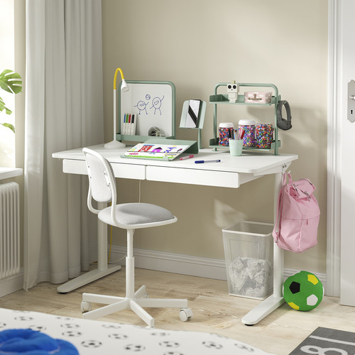 RELATERA Desk combination, white/light gray-green, 117x60 cm