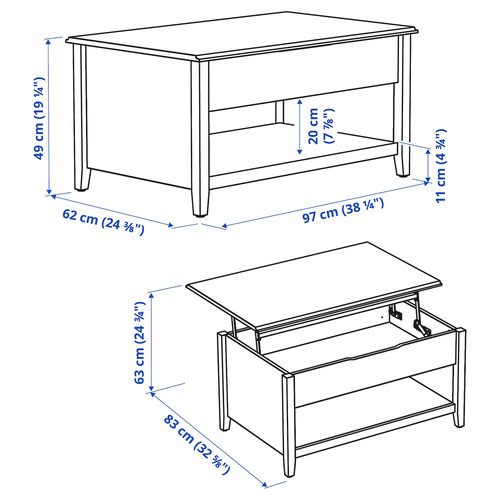 VITTERYD Adjustable coffee table, white, 97 cm