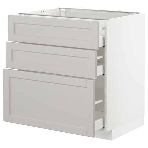 METOD / MAXIMERA Base cabinet with 3 drawers, white, Lerhyttan light grey, 80x60 cm