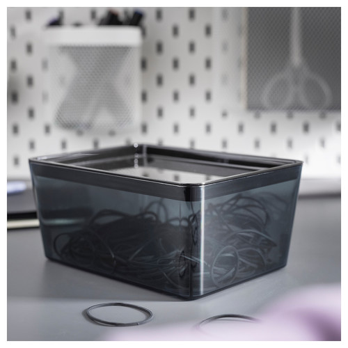 KUGGIS Box with lid, transparent black, 13x18x8 cm
