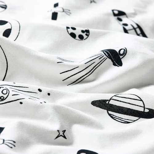 AFTONSPARV Duvet cover and pillowcase, space white/black, 150x200/50x60 cm