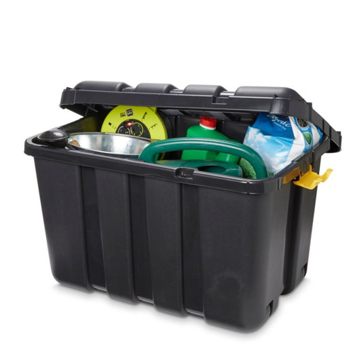 Plastic Storage Box with Lid & Castors Form Skyda 135 l, outdoor, black