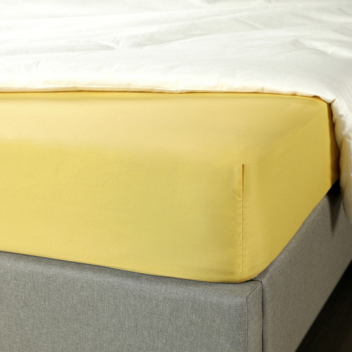 BRUKSVARA Fitted sheet, yellow, 140x200 cm