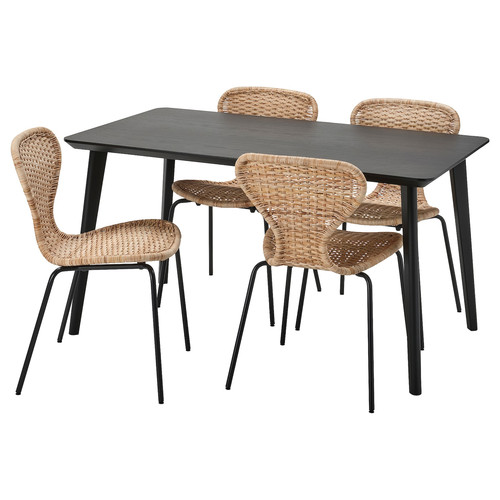 LISABO / ÄLVSTA Table and 4 chairs, black/rattan black, 140x78 cm