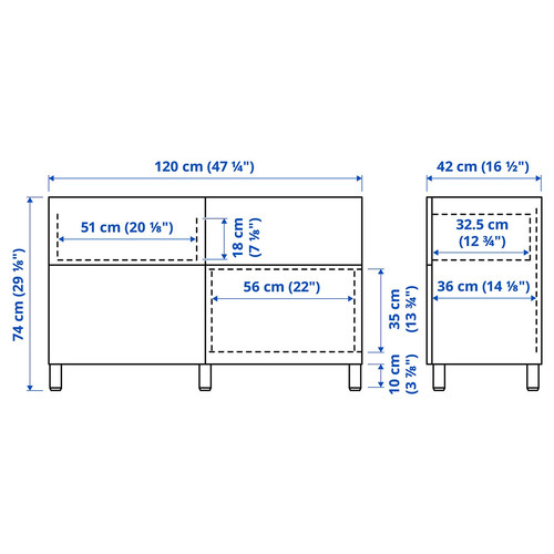 BESTÅ Storage combination w doors/drawers, white Studsviken/Kabbarp/white woven poplar, 120x42x74 cm