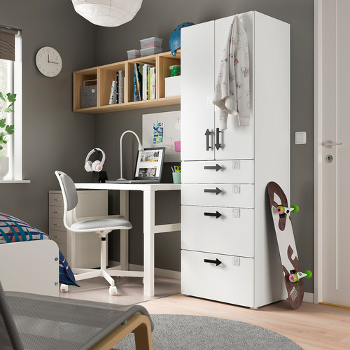 SMÅSTAD / PLATSA Wardrobe, white white/with 4 drawers, 60x42x181 cm