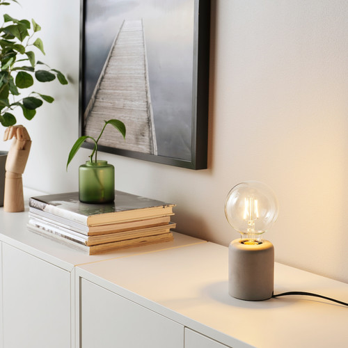 RÅSEGEL / LUNNOM Table lamp with light bulb, globe clear