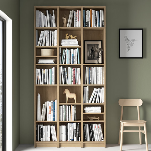 BILLY Bookcase comb w extension units, oak effect, 120x28x237 cm