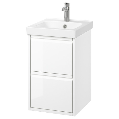 ÄNGSJÖN / ORRSJÖN Wash-stnd w drawers/wash-basin/tap, high-gloss white, 42x49x69 cm