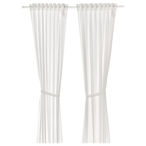 LEN Curtains with tie-backs, 1 pair, dotted, white, 120x300 cm