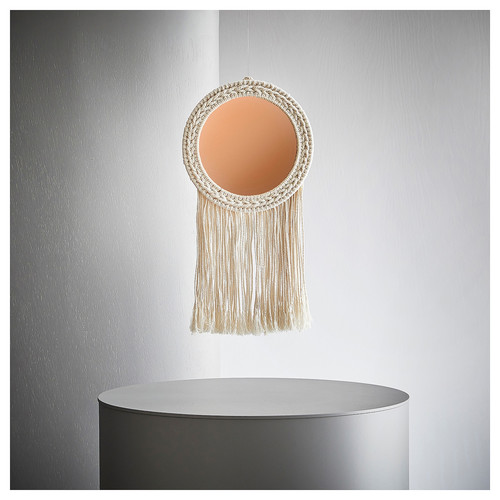 ENERGISKOG Decorative mirror, with fringes/beige copper-colour, 26x48 cm