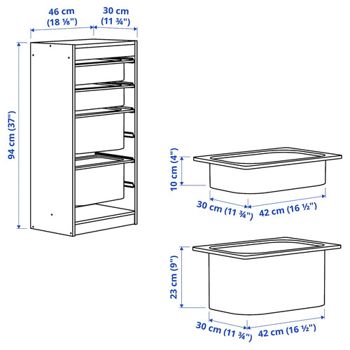 TROFAST Storage combination with boxes, white light green/grey, 46x30x94 cm