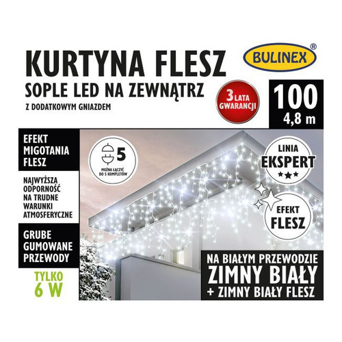 Christmas Curtain Lights In-/Outdoor 100 LED 4.8m, icicles, flash, cool white