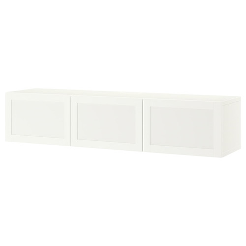 BESTÅ TV bench with doors, white, Hanviken white, 180x42x38 cm