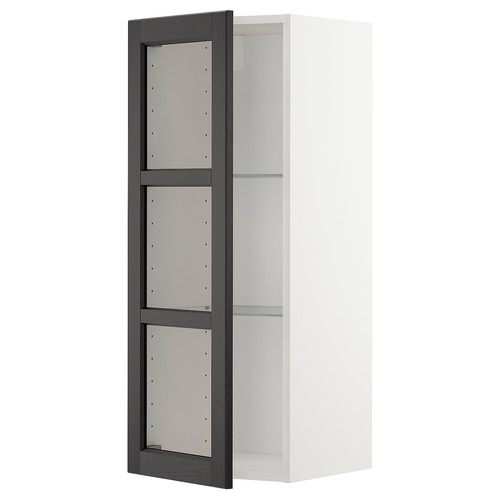 METOD Wall cabinet w shelves/glass door, white/Lerhyttan black stained, 40x100 cm