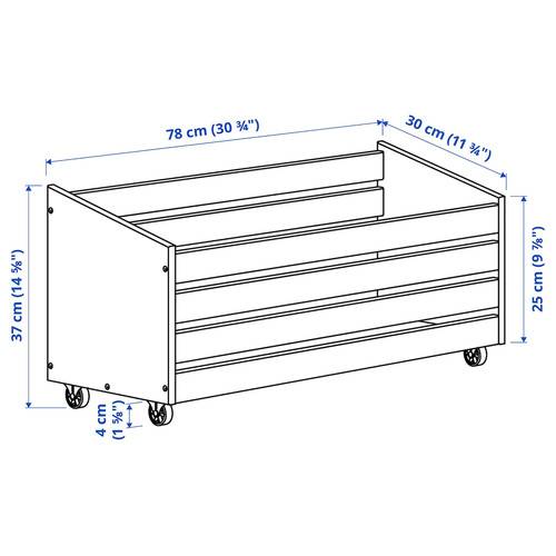 IVAR Storage box on wheels, pine, 78x30 cm