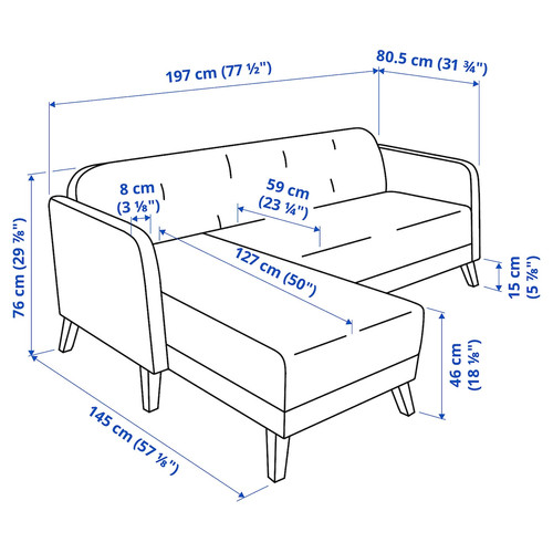 LINANÄS 3-seat sofa, with chaise longue/Vissle dark grey