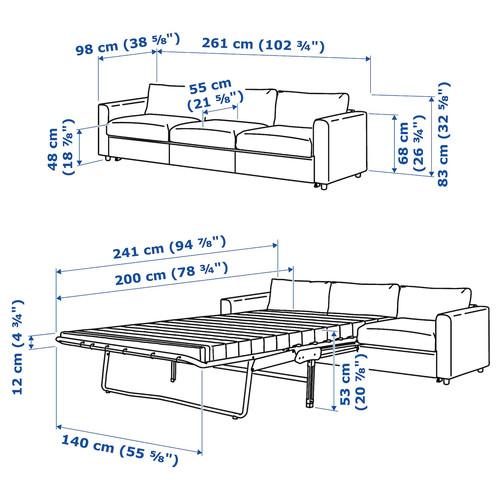 VIMLE 3-seat sofa-bed, Hallarp grey