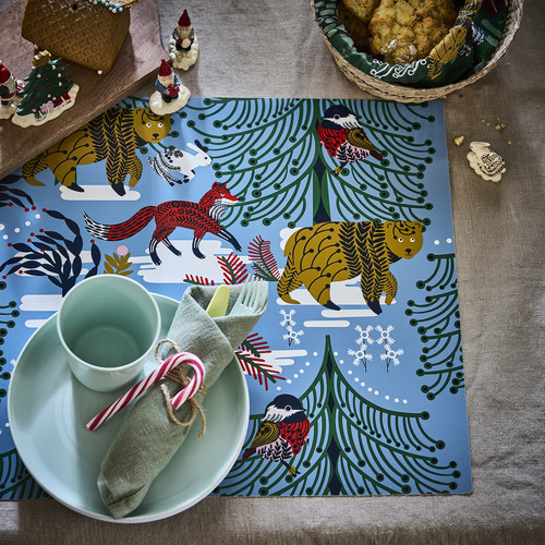 VINTERFINT Place mat, animal pattern blue, 45x35 cm