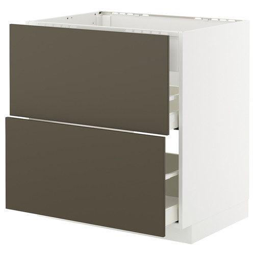 METOD / MAXIMERA Base cab f hob/int extractor w drw, white/Havstorp brown-beige, 80x60 cm