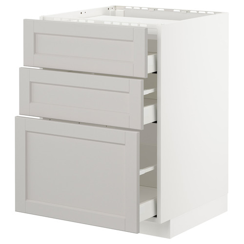 METOD / MAXIMERA Base cab f hob/3 fronts/3 drawers, white/Lerhyttan light grey, 60x60 cm