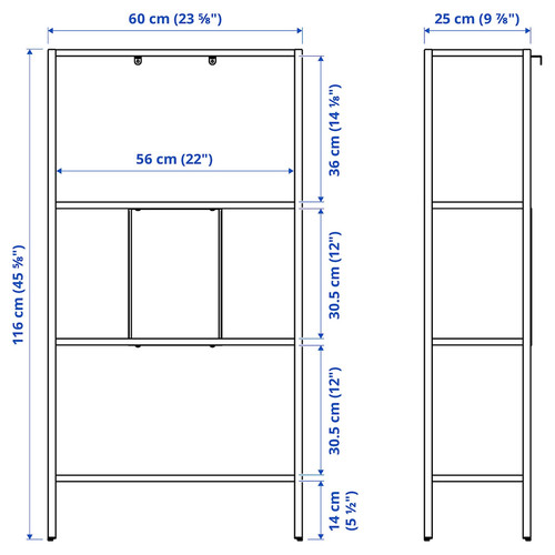 BAGGEBO Shelving unit, metal, white, 60x25x116 cm