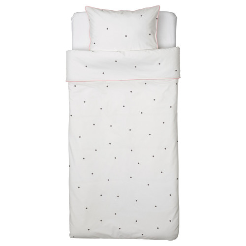 VÄNKRETS Duvet cover and pillowcase, dot pattern white, pink, 150x200/50x60 cm