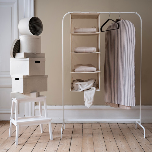 RÅGODLING Hanging storage w 4 compartments, textile/beige, 36x45x92 cm