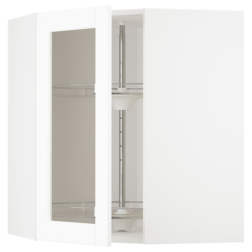 METOD Corner wall cab w carousel/glass dr, white Enköping/white wood effect, 68x80 cm