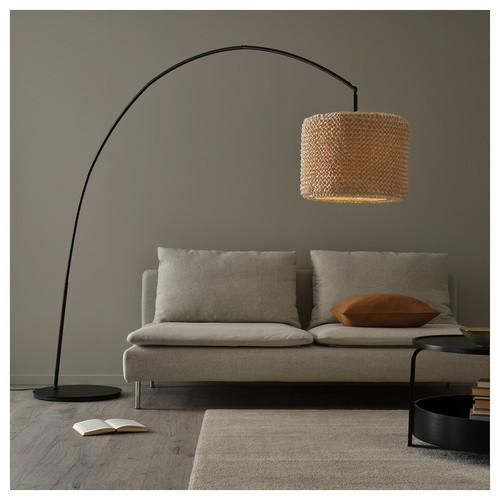 LERGRYN / SKAFTET Floor lamp base, arched, beige/black