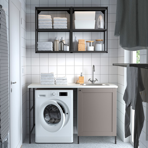 ENHET Storage combination for laundry, anthracite/grey frame, 139x63.5x87.5 cm