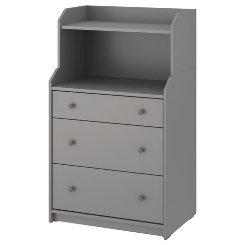 HAUGA Chest of 3 drawers with shelf, grey, 70x116 cm
