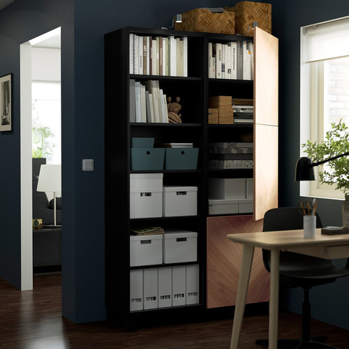 BESTÅ Storage combination with doors, black-brown, Hedeviken oak veneer, 120x42x202 cm