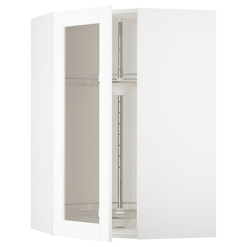 METOD Corner wall cab w carousel/glass dr, white Enköping/white wood effect, 68x100 cm