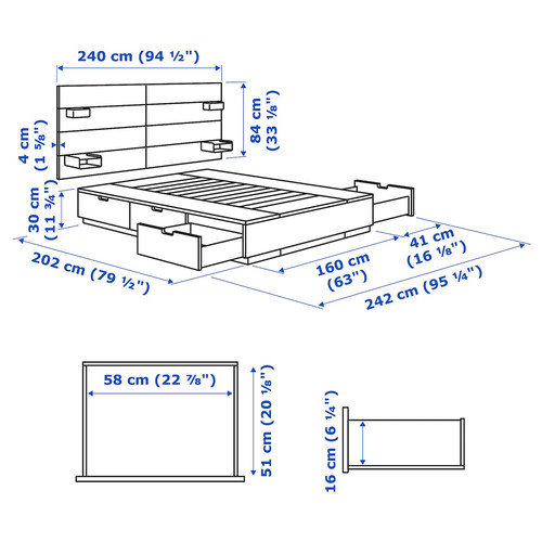 NORDLI Bed frame with storage and mattress, with headboard white/Åkrehamn medium firm, 160x200 cm