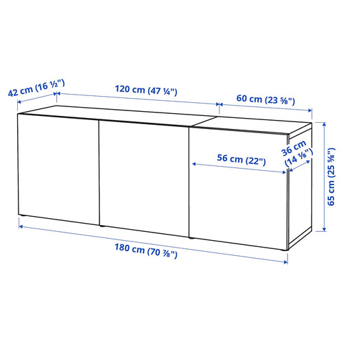 BESTÅ Storage combination with doors, black-brown/Selsviken high-gloss/beige, 180x42x65 cm